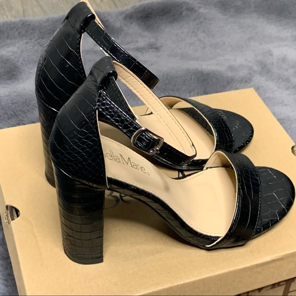 Bella Marie Black Crocodile print Block Heels